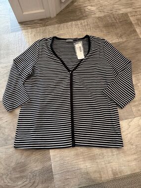 Chico's Black and White Striped V-Neck Tunic